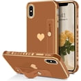 thumbnail image 1 of iPhone X Case, iPhone Xs Case, Slim Fit Plating Heart Soft TPU with Adjustable Wristband Kickstand Scratch Resistant Shockproof Protective Phone Cover for Apple iPhone X/XS 5.8", Coffee Brown, 1 of 18