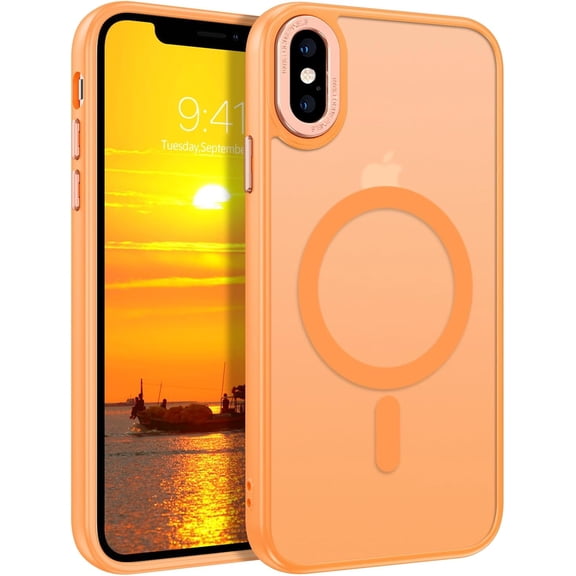 for iPhone X Case iPhone Xs Cases [Compatible with MagSafe] Magnetic Case Translucent Matte Back Skin Feeling Anti-Scratch Shockproof Protective Phone Case for iPhone X/XS 5.8", Orange