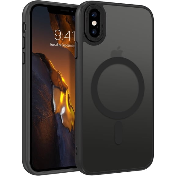 for iPhone X Case iPhone Xs Cases Compatible with MagSafe Magnetic Translucent Matte Back Anti-Scratch Skin Feeling Slim Shockproof Protective Phone Case for iPhone X/XS 5.8", Black