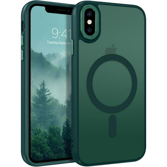 for iPhone X Case iPhone Xs Cases Magnetic Slim Translucent Matte Back Skin Feeling Shockproof Anti-Scratch Protective Phone Case for iPhone X/XS 5.8", Dark Green