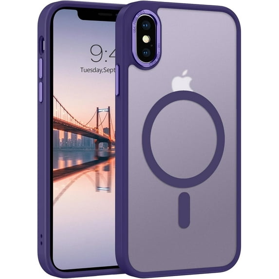 for iPhone X Case, iPhone Xs Phone Case Compatible with Magsafe Wireless Charging Translucent Matte Back Shockproof Anti-Scratch Anti-Yellow Protective Magnetic iPhone X/XS Case, Deep Purple
