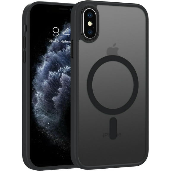 iPhone X Case, iPhone Xs Phone Case Compatible with Magsafe Wireless Charging Translucent Matte Back Slim Shockproof Anti-Scratch Anti-Yellow Protective Magnetic iPhone X/XS Case, Black