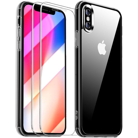 for iPhone X Case/iPhone Xs case，with 2 Screen Protector，Full Camera Protection [Non-Yellowing] Slim Shockproof Bumper Cover，Anti-Scratch Clear Back iPhone X/Xs Phone Protective case (Clear)…