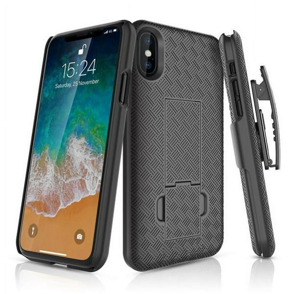 iPhone X Hard Shell Combo Case Kick-stand Swivel Belt Clip Holster Cover Protective Armor Drop-Proof Black