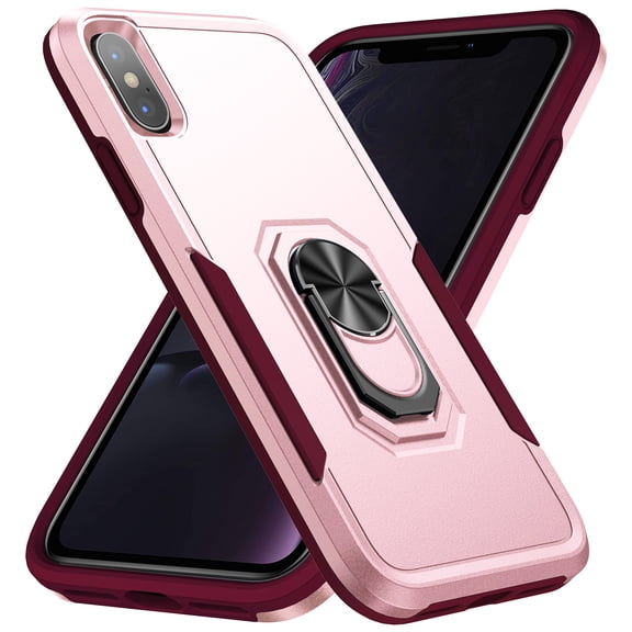 iPhone X Max Case, 360 Rotate Ring Stand Rugged Lightweight Slim Impact-Resistant Full Body Shockproof Protective Bumper Case For iPhone XS Max,Pink + Rose