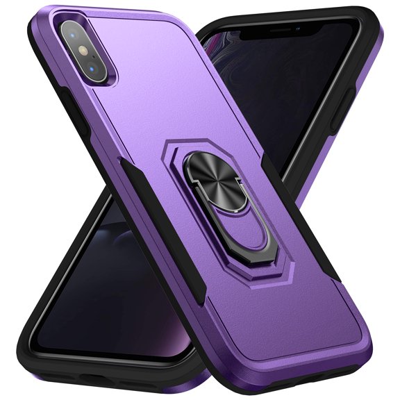 iPhone X Max Case, 360 Rotate Ring Stand Rugged Lightweight Slim Impact-Resistant Full Body Shockproof Protective Bumper Case For iPhone XS Max,Purple + Black