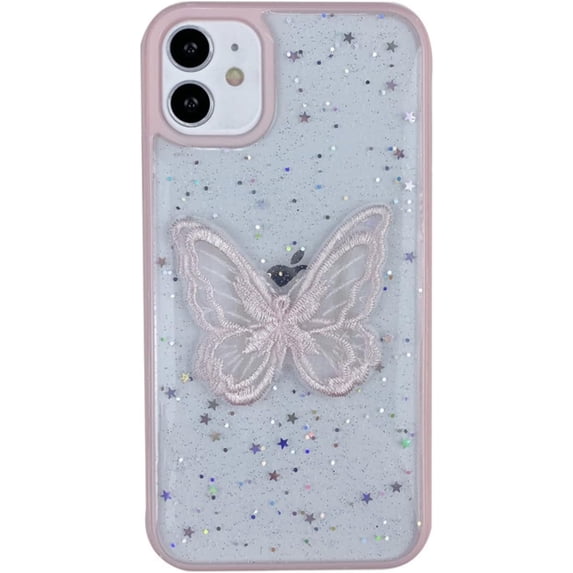 for iPhone X XR XS Max 8 7 Plus Case, Soft TPU Phone Case, Shiny Clear Lace Butterfly Shell, Unique Popular Glitter Protector Cover for Women(Pink B,X/XS)