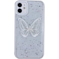 thumbnail image 1 of for iPhone X XR XS Max 8 7 Plus Case, Soft TPU Phone Case, Shiny Clear Lace Butterfly Shell, Unique Popular Glitter Protector Cover for Women(White B,X/XS), 1 of 8