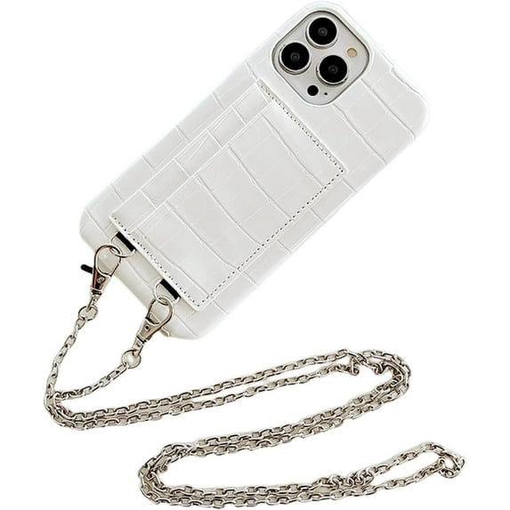 for iPhone X XR XS Max 8 7 Plus SE Case, Luxurious Crocodile-Patterned Leather Phone Case, Double-Layer Card Slots, Fashion Chain Protector Cover(White,X/XS)