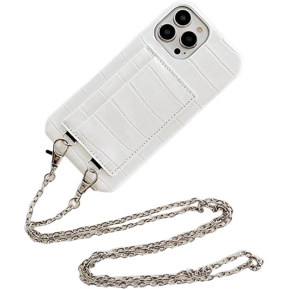 for iPhone X XR XS Max 8 7 Plus SE Case, Luxurious Crocodile-Patterned Leather Phone Case, Double-Layer Card Slots, Fashion Chain Protector Cover(White,XR)