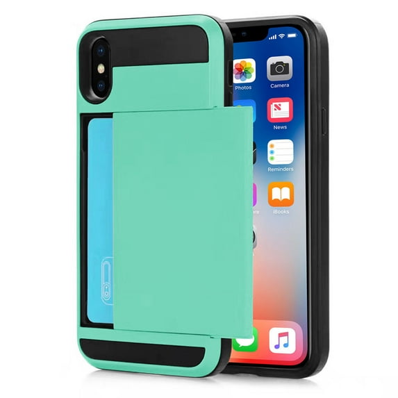iPhone X XS Case, Mignova Rugged Protective Card Holder Shock-Absorption Drop-Protection Hard PC Shell Case for Apple iPhone X XS (Blue)