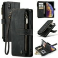 thumbnail image 1 of for iPhone X/XS Case, Wallet Case with Card Holder Kickstand Magnetic Zipper Pocket Lanyard Strap Wristlet,Leather Flip Case Wallet for iPhone X/XS, Black, 1 of 10