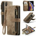 thumbnail image 1 of for iPhone X/XS Case, Wallet Case with Card Holder Kickstand Magnetic Zipper Pocket Lanyard Strap Wristlet,Leather Flip Case Wallet for iPhone X/XS, Brown, 1 of 10