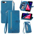 thumbnail image 1 of for iPhone X/XS Case for Women,Cute Wallet Case with Zipper Pocket Purse Flower Embossed PU Leather Card Slots Wrist Strap Flip Folio Protective Phone Cover for iPhone X/XS, Blue, 1 of 16