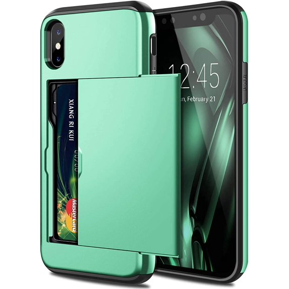 for iPhone X/XS Case, iPhone 10 Case, Hybrid iPhone X/XS Phone Case Wallet Case Card Holder Heavy Duty Protection Shockproof Anti Scratch Soft Rubber Bumper Case for iPhone X/XS 5.8inch Mint