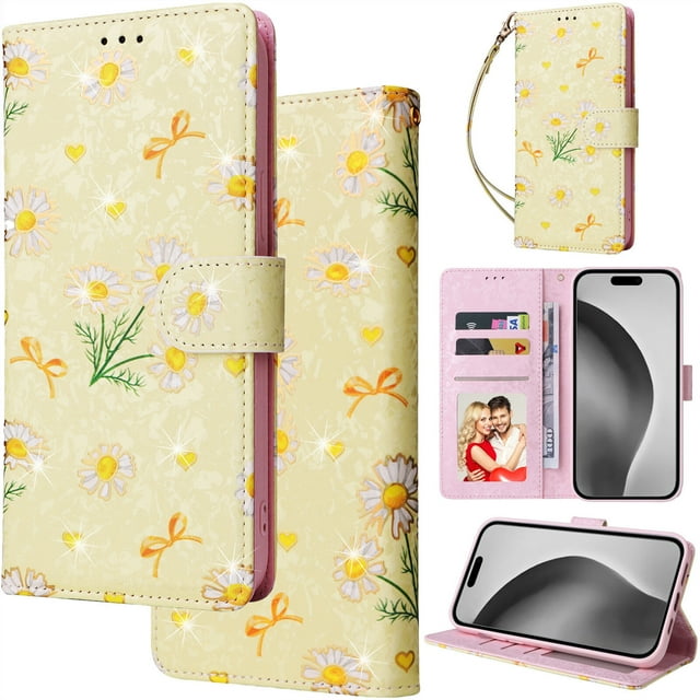 for iPhone X/XS Leather Phone Case Wallet Gilding Bronzing Rose Flower Butterfly Folio Flip Cover Kickstand, RFID Blocking Card Holder Cash Slot, Magnetic Clasp, Wrist Strap