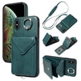 thumbnail image 1 of for iPhone X/XS PU Leather Back + TPU Frame Rugged Case, Classic 360 Rotating Ring Kickstand Card Slots Shoulder Strap Drop Protective Slim Fit Shockproof Phone Case Cover, Green, 1 of 12