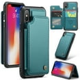 thumbnail image 1 of for iPhone X/XS Premium PU Leather Back Case, Multiple Card Slots Design, Double Magnetic Clasp Study Kickstand RFID Blocking Classic Phone Cover for iPhone X/XS, Blue, 1 of 9