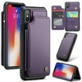 thumbnail image 1 of for iPhone X/XS Premium PU Leather Back Case, Multiple Card Slots Design, Double Magnetic Clasp Study Kickstand RFID Blocking Classic Phone Cover for iPhone X/XS, Purple, 1 of 9