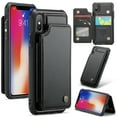 thumbnail image 1 of for iPhone X/XS Premium PU Leather Back Case, Multiple Card Slots Design, Double Magnetic Clasp Study Kickstand RFID Blocking Classic Phone Cover for iPhone X/XS, Black, 1 of 9