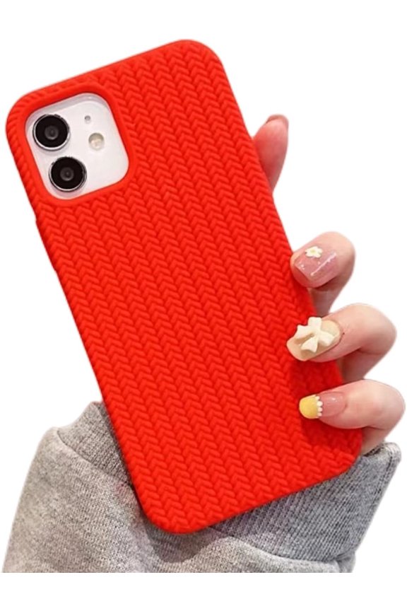 for iPhone X XS XR Max 7 8 Plus SE Case, Unique Personalized Fine Grain Silicone Phone Case, Comfortable Soft Inner Lining Non-Slip Grip Protector Cover(Red,X/XS)