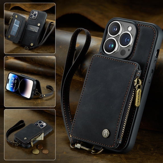 iPhone X/Xs Case Wallet Case Cover for Women Men Durable 2 in 1 Detachable Premium Leather with Card Holder Slots Magnetic Zipper Pouch Flip Lanyard Strap Wristlet