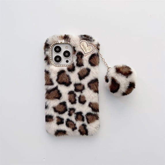 iPhone X/iPhone XS Case with Cute Ball, Allytech Fashion Luxury Leopard Design for Woman Girls Soft Shockproof Flexible TPU Back Fuzzy Furry Plush Case for iPhone X 2017/XS 2018 5.8", White