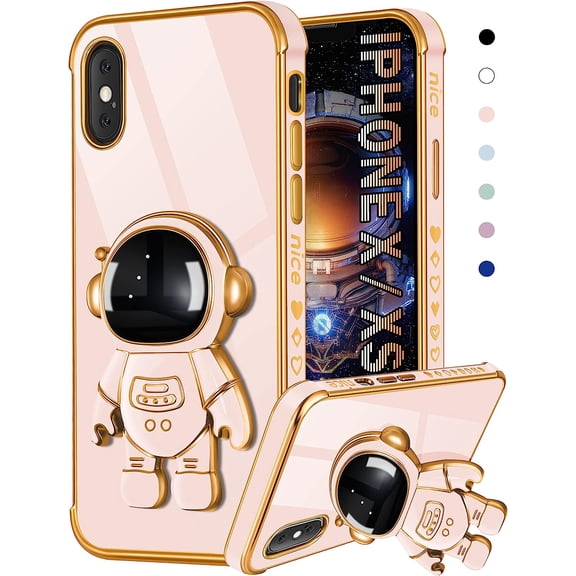 for iPhone X/iPhone Xs Case Astronaut Cute for Women Girls Girly Unique Phone Cases with Astronaut Hidden Stand Kickstand 6D Design Cover for iPhone X/XS 5.8 inch