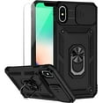 thumbnail image 1 of for iPhone X/iPhone Xs Case with Camera Lens Cover HD Screen Protector,  Grade Drop Protection  Ring Holder Kickstand Protective Phone Case for iPhone X/Xs 5.8 inch (Black), 1 of 17