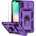 thumbnail image 1 of for iPhone X/iPhone Xs Case with Camera Lens Cover HD Screen Protector,  Grade Drop Protection  Ring Holder Kickstand Protective Phone Case for iPhone X/Xs 5.8 inch (Purple), 1 of 9