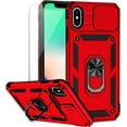 thumbnail image 1 of for iPhone X/iPhone Xs Case with Camera Lens Cover HD Screen Protector,  Grade Drop Protection  Ring Holder Kickstand Protective Phone Case for iPhone X/Xs 5.8 inch (Red), 1 of 17