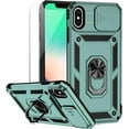 thumbnail image 1 of for iPhone X / iPhone Xs Case with Camera Lens Cover HD Screen Protector, Military Grade Drop Protection Magnetic Ring Holder Kickstand Protective Phone Case for iPhone X / Xs 5.8 inch (Dark Green), 1 of 17