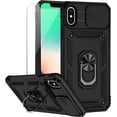 thumbnail image 1 of for iPhone X/iPhone Xs Case with Camera Lens Cover HD Screen Protector, Military Grade Drop Protection Magnetic Ring Holder Kickstand Protective Phone Case for iPhone X/Xs 5.8 inch (Black), 1 of 17