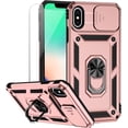 thumbnail image 1 of for iPhone X / iPhone Xs Case with Camera Lens Cover HD Screen Protector, Military Grade Drop Protection Magnetic Ring Holder Kickstand Protective Phone Case for iPhone X / Xs 5.8 inch (Rose Gold), 1 of 17