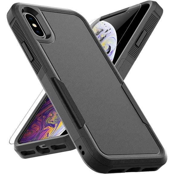for iPhone X/iPhone Xs Case: Dual Layer Protective Heavy Duty Cell Phone Case Shockproof Rugged Bumper Tough with Screen Protector - Grade Drop Tested for Appple iPhone X/iPhone Xs, Black