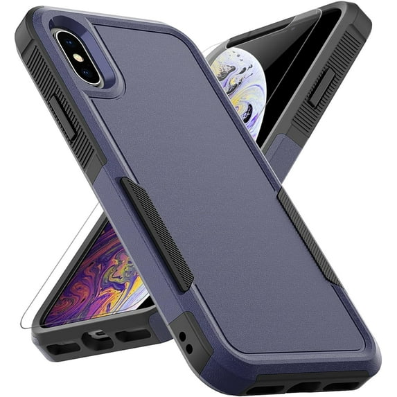 for iPhone X/iPhone Xs Case: Dual Layer Protective Heavy Duty Cell Phone Case Shockproof Rugged Bumper Tough with Screen Protector - Military Grade Drop Tested for Appple iPhone X/iPhone Xs, Blue