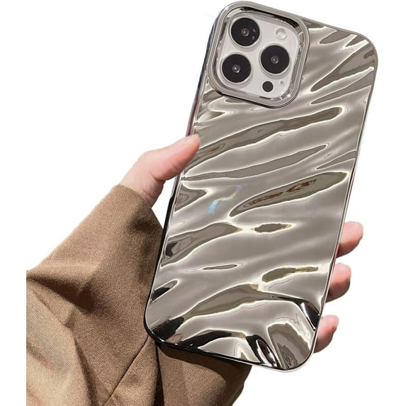 for iPhone X/iPhone Xs Phone Case for Women, Cute Luxury 3D Wave Shape Water Ripple Pattern, Soft TPU Shockproof Compatible with iPhone Case (Silver Plating, iPhone X/XS)