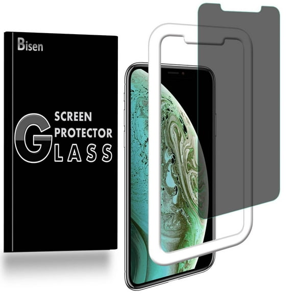 iPhone XR [2-Pack BISEN] Privacy Tempered Glass Screen Protector, Anti-Spy [Keep your screen secret] + Installation Tray