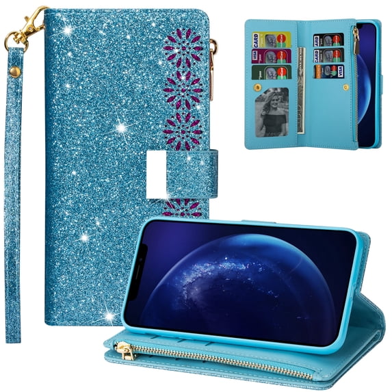iPhone XR 6.1" Case Wallet, Allytech PU Leather Shockproof Stand Folio Flip Book Cover Design Mangetic Closure Cards Holder Wallet Case Cover for Apple iPhone XR 6.1-inch, Skyblue