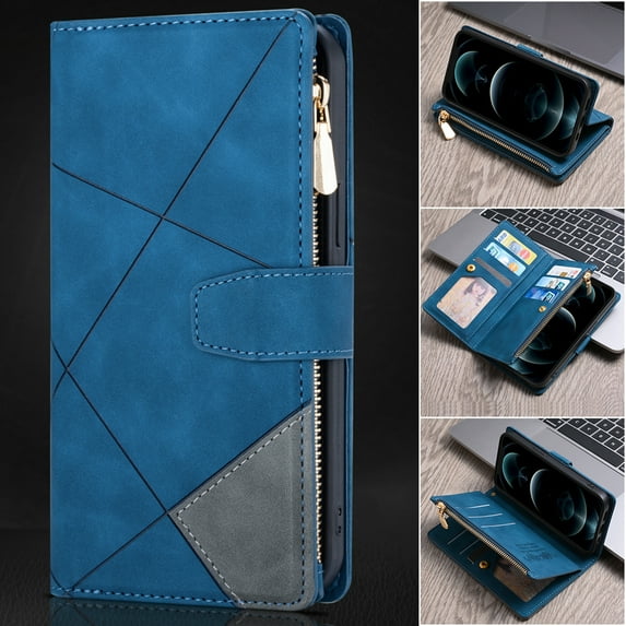 iPhone XR 6.1-inch Case,Dteck Shockproof Magnetic Leather Wallet Zipper 9 Cards Slot Pocket Case Hybrid Rubber Kickstand Cover with Strap for Apple iPhone XR,Blue