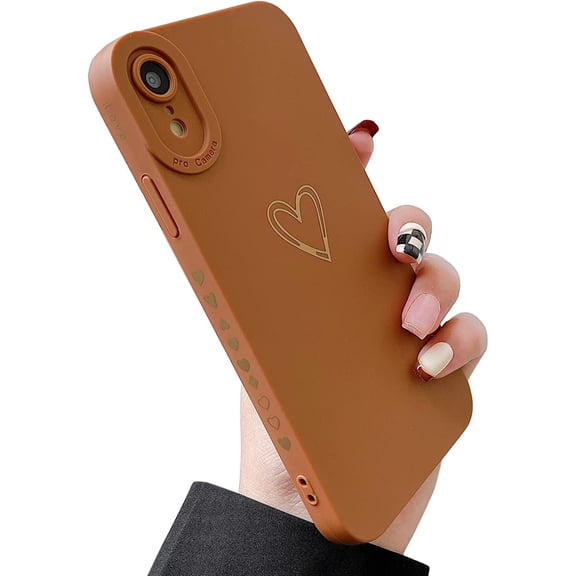 for iPhone XR Case(2018 6.1"), Side&Back Cute Plated Love Heart with Anti-Fall Lens Cameras Cover Protection Soft TPU Shockproof Anti-Fingerprint Phone Cases for Women Girls Men,Brown