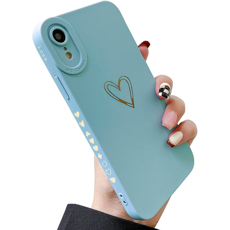 for iPhone XR Case(2018 6.1), Side&Back Cute Plated Love Heart with  Anti-Fall Lens Cameras Cover Protection Soft TPU Shockproof  Anti-Fingerprint Phone Cases for Women Girls Men,Black 