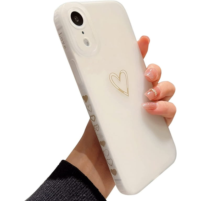 for iPhone XR Case(2018 6.1), Side&Back Cute Plated Love Heart with  Anti-Fall Lens Cameras Cover Protection Soft TPU Shockproof  Anti-Fingerprint Phone Cases for Women Girls Men,Black 