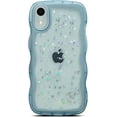 thumbnail image 1 of for iPhone XR Case 6.1 inch Curly Wave Edge Design Transparent Bling Glitter Star Shiny Case Cute Clear Transparent Full Protection Soft TPU Shockproof Phone Cover for Women Girls, Blue, 1 of 12