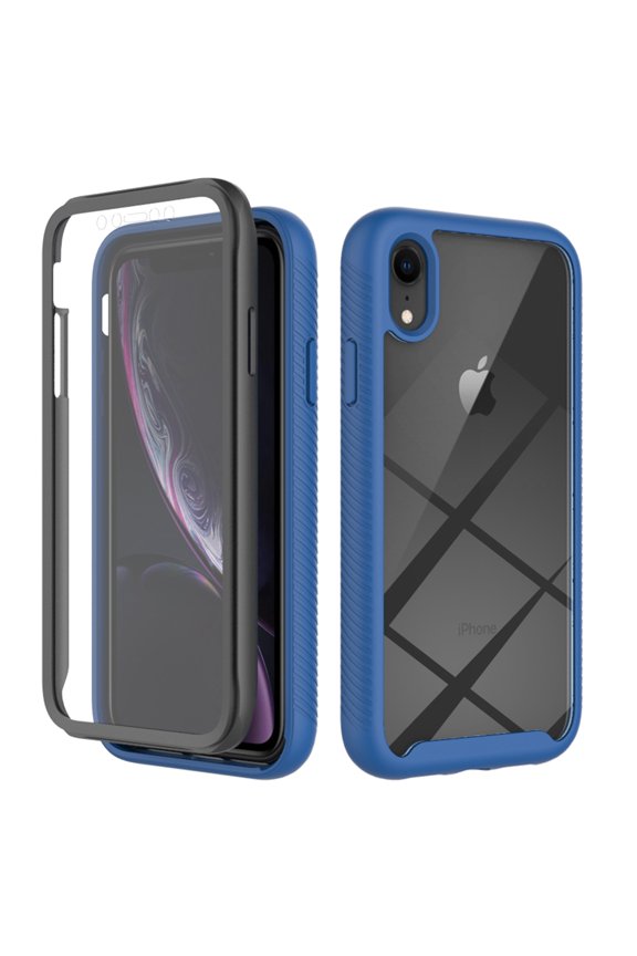 iPhone XR Case with Built in Screen Protector,Dteck Full-Body Shockproof Rubber Hybrid Protection Crystal Clear PC Back Protective Phone Case Cover for Apple iPhone XR,Darkblue