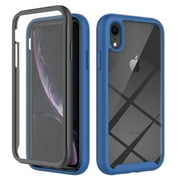 iPhone XR Case with Built in Screen Protector,Dteck Full-Body Shockproof Rubber Hybrid Protection Crystal Clear PC Back Protective Phone Case Cover for Apple iPhone XR,Darkblue
