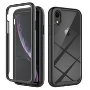 iPhone XR Case with Built in Screen Protector,Dteck Full-Body Shockproof Rubber Hybrid Protection Crystal Clear PC Back Protective Phone Case Cover for Apple iPhone XR,Black