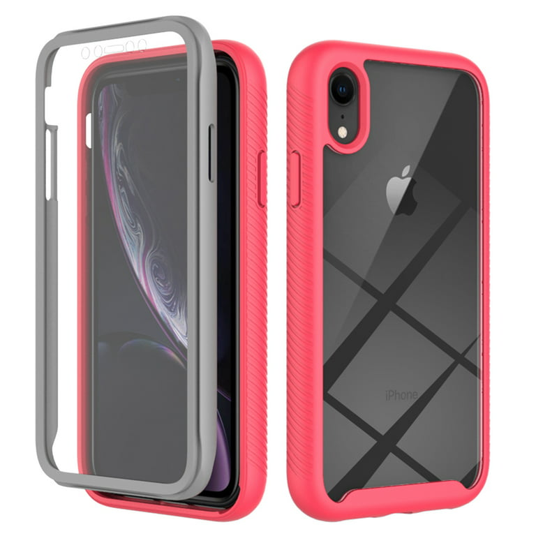 iPhone XR Case with Built in Screen Protector,Dteck Full-Body Shockproof  Rubber Hybrid Protection Crystal Clear PC Back Protective Phone Case Cover  