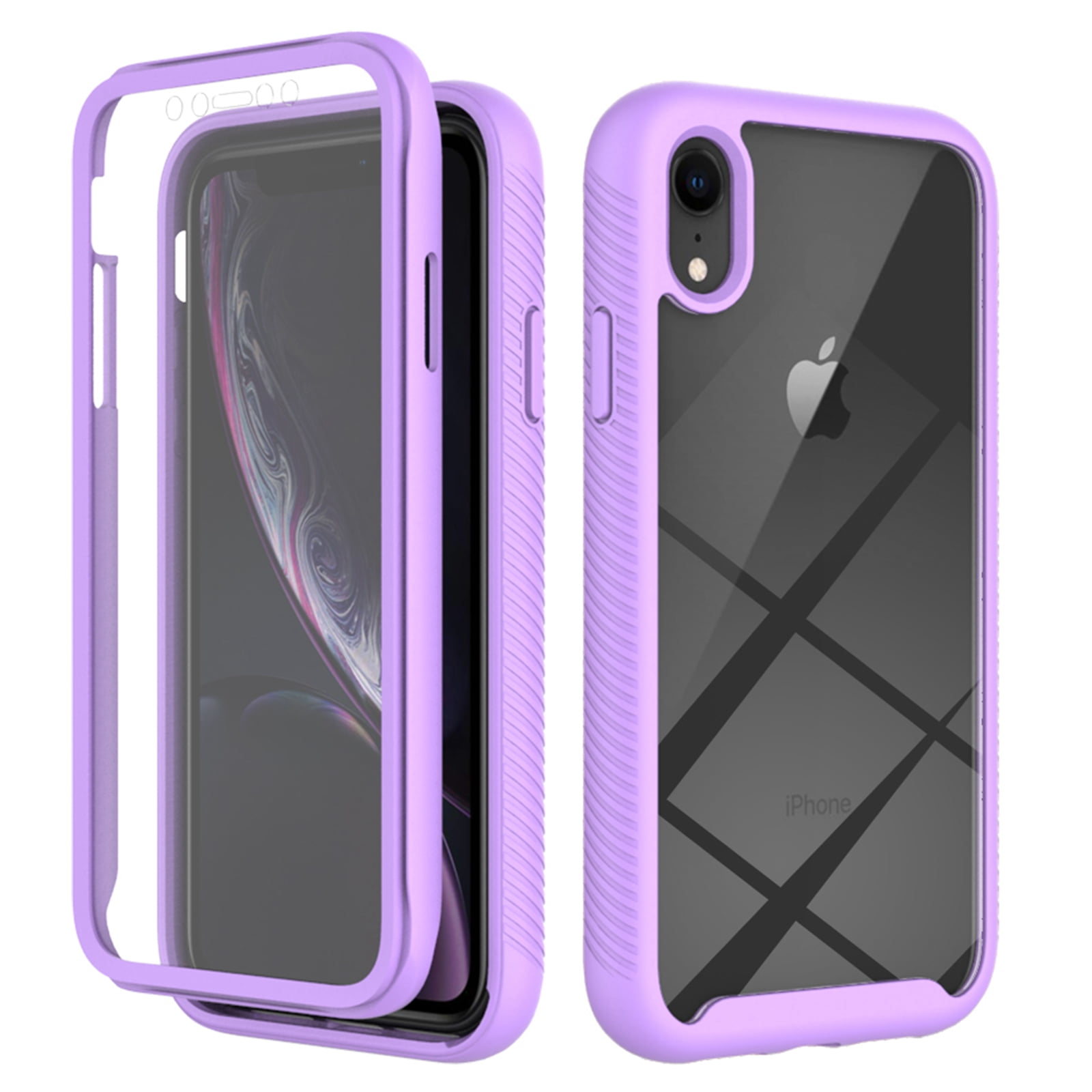 iPhone XR Case with Built in Screen Protector,Dteck Full-Body Shockproof  Rubber Hybrid Protection Crystal Clear PC Back Protective Phone Case Cover  for Apple iPhone XR,Pink 