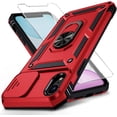 thumbnail image 1 of for iPhone XR Case with Camera Lens Cover, HD Screen Protector, 10 FT Military Grade Drop Protection, Magnetic Ring Holder Kickstand Protective Phone Case, Red, 1 of 12